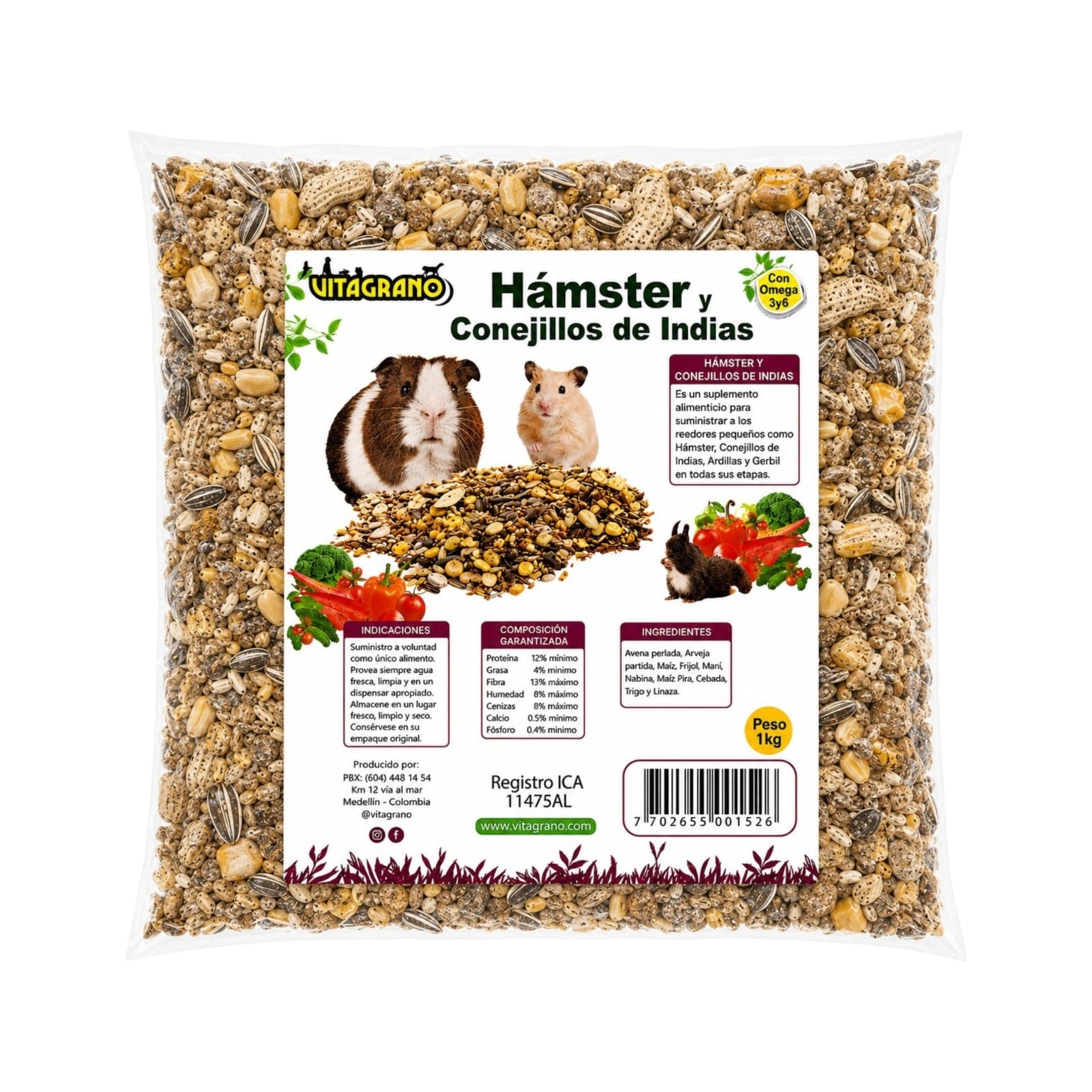 Alimento para Hámster y Conejillos de Indias Vitagrano 1 Kg